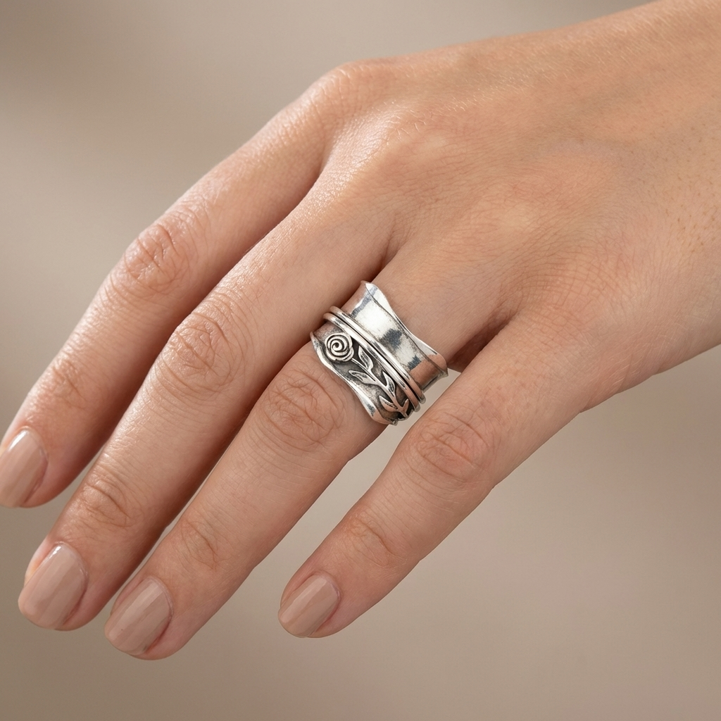Anillo vintage de banda con rosa – imagen 2