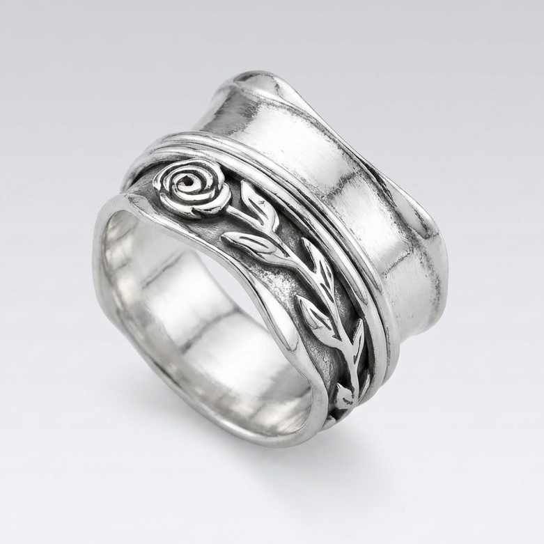 Anillo vintage de banda con rosa