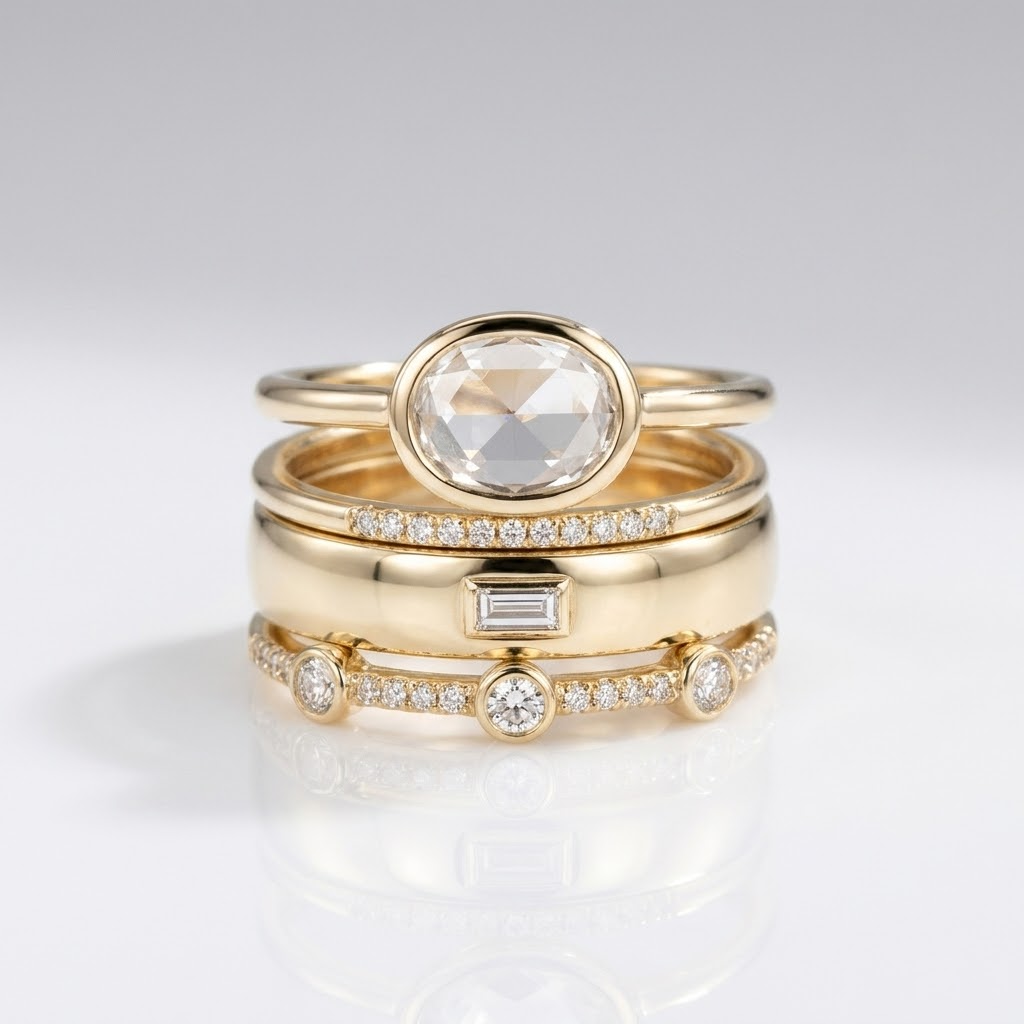 Anillo apilable de circonita dorada