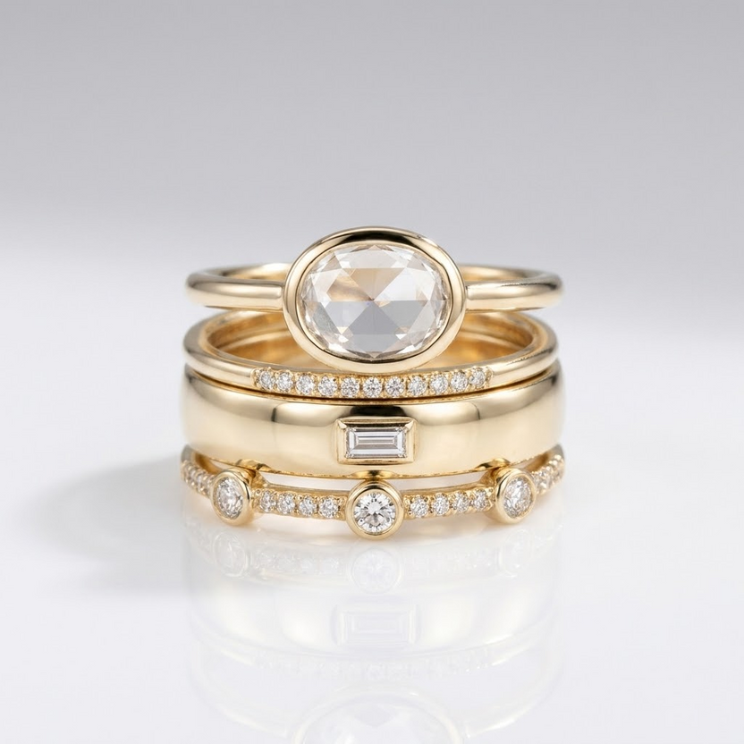 Anillo apilable de circonita dorada