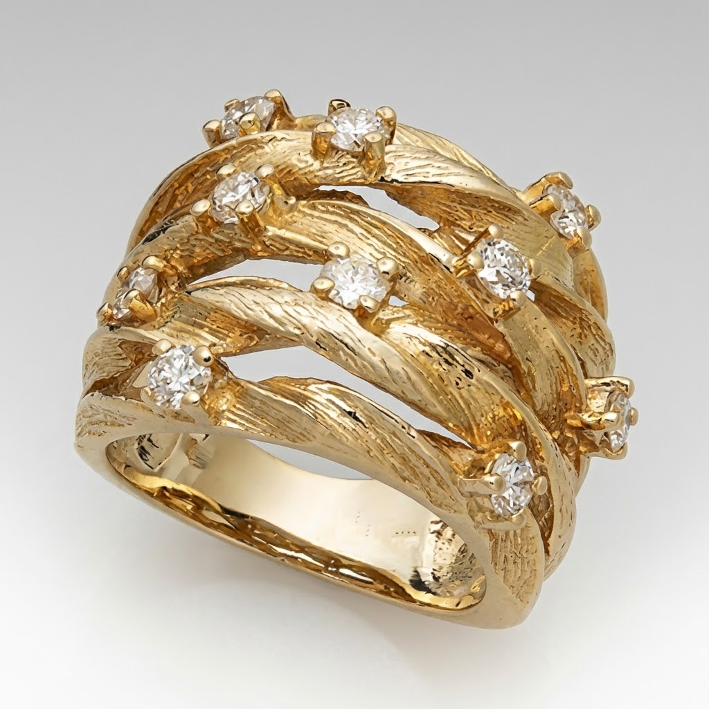 Anillo antiguo con circonita en forma de hoja