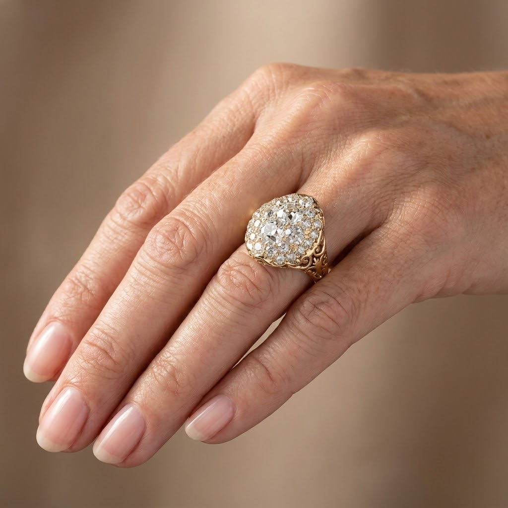 Anillo vintage de circonitas en racimo – imagen 2