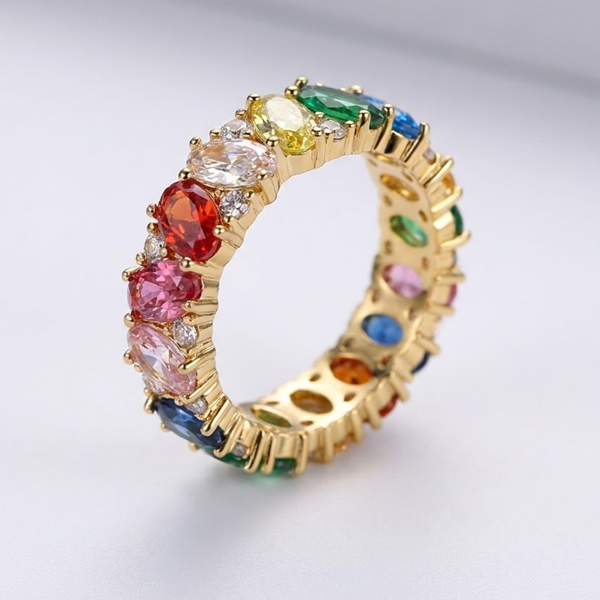 Anillo de banda con circonitas arcoíris