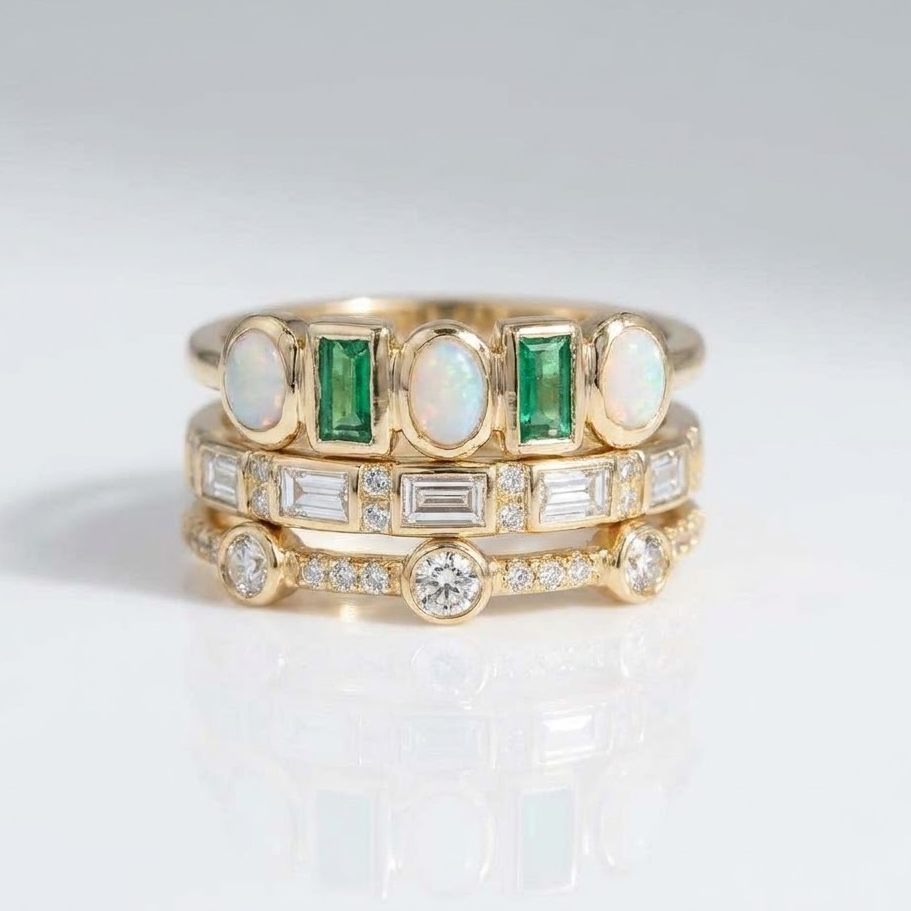 Anillo apilable multipiedra de circonita