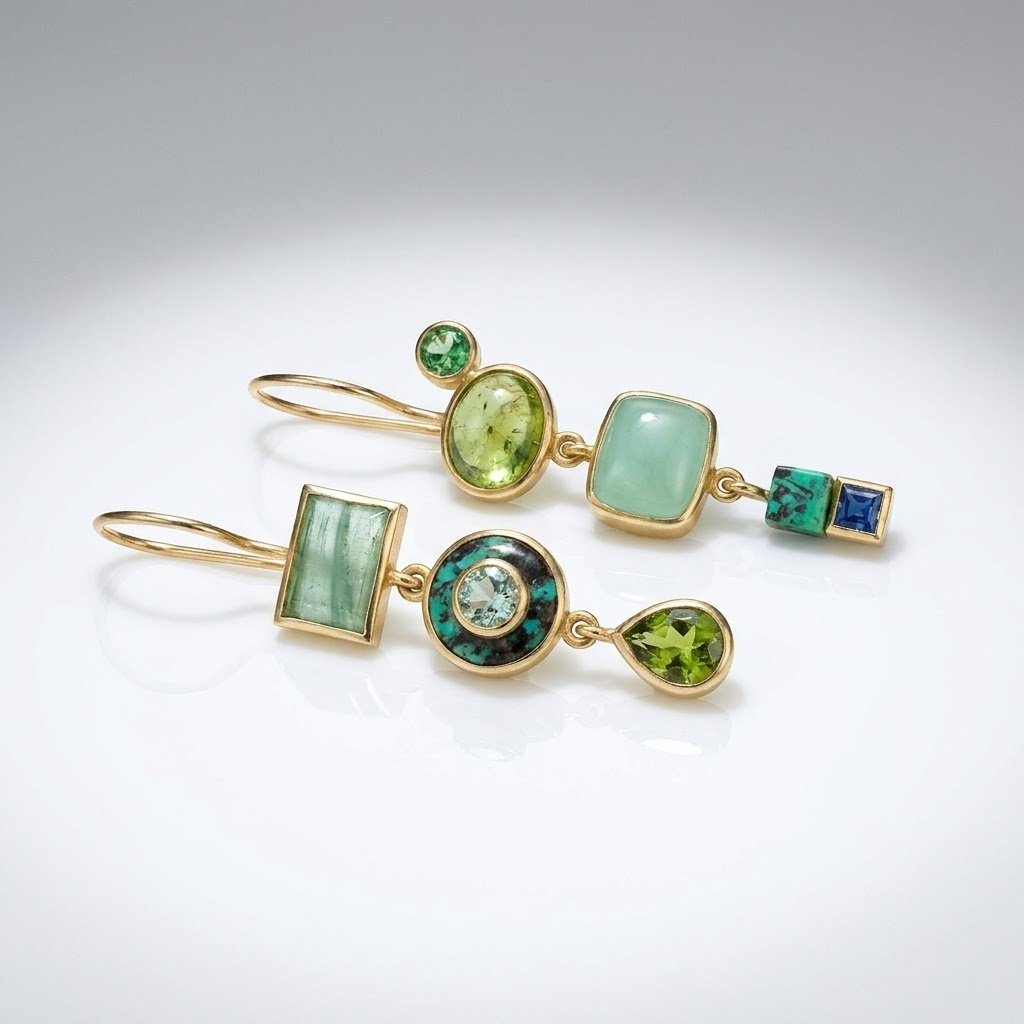 Pendientes trío verde de cristal – imagen 2