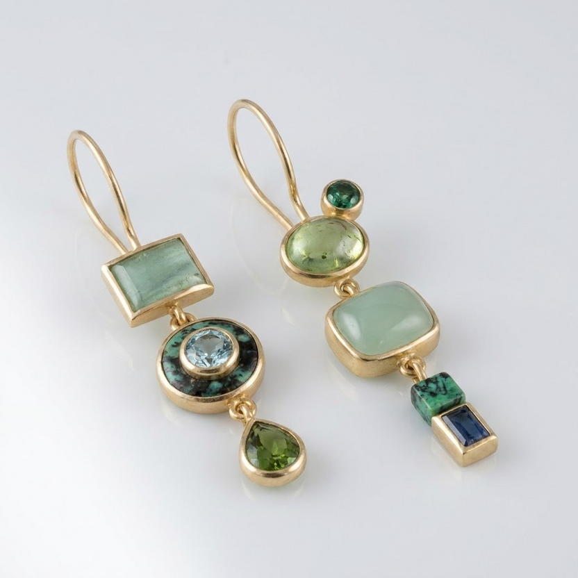 Pendientes trío verde de cristal