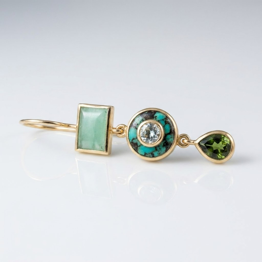 Pendientes trío verde de cristal – imagen 3