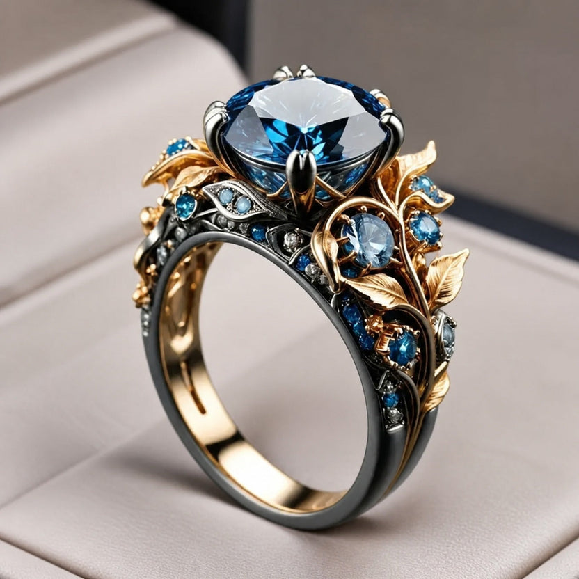 Anillo floral de cristal Azure Bloom