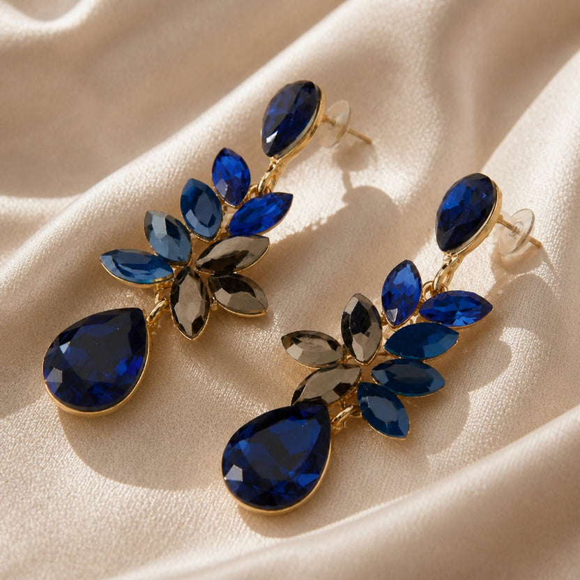 Pendientes colgantes de cristal azul en forma de lágrima