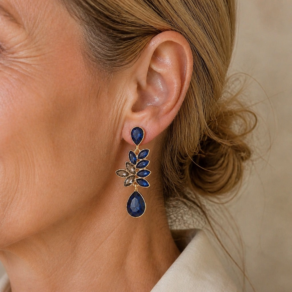 Pendientes colgantes de cristal azul en forma de lágrima – imagen 2