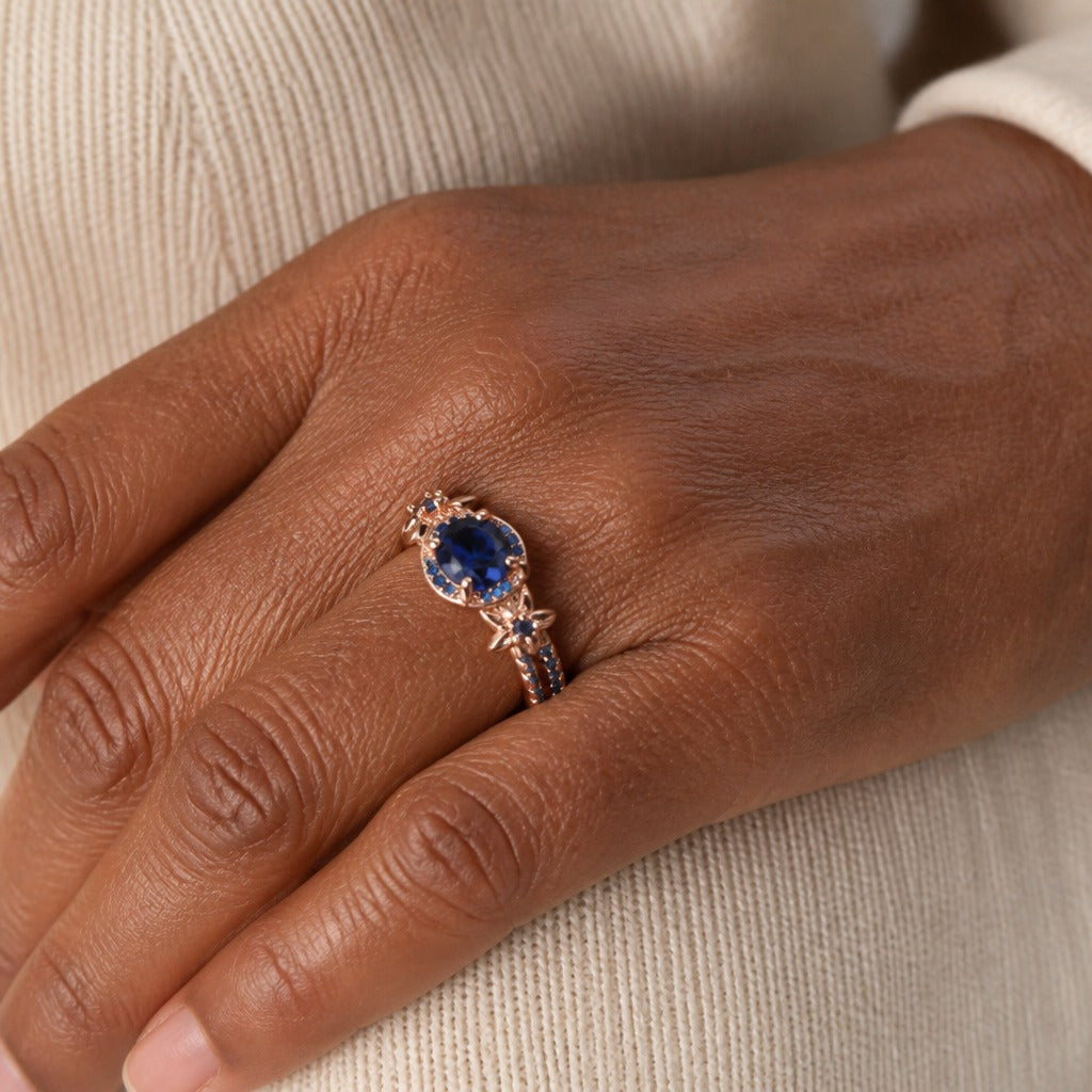 Anillo vintage de oro con zafiro redondo – imagen 2