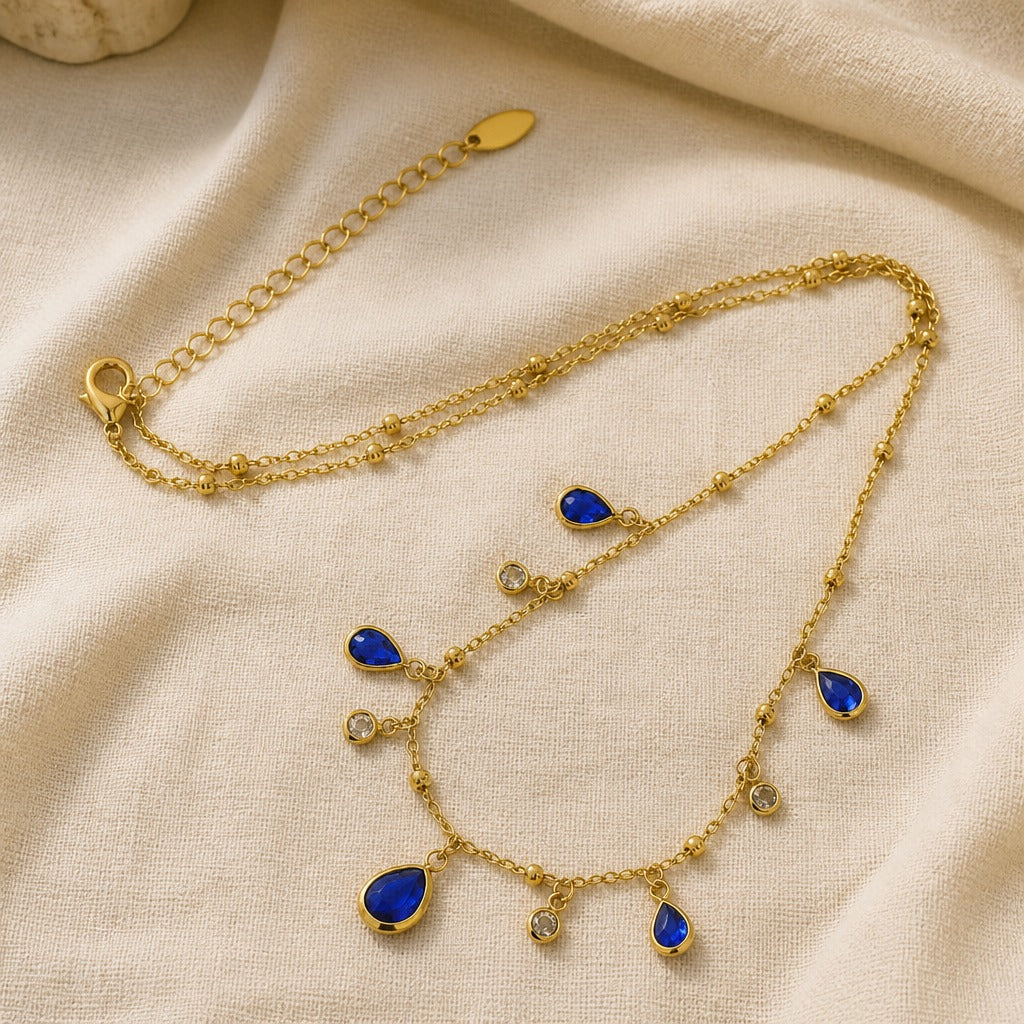 Collar de zafiro en forma de pera y oro – imagen 2