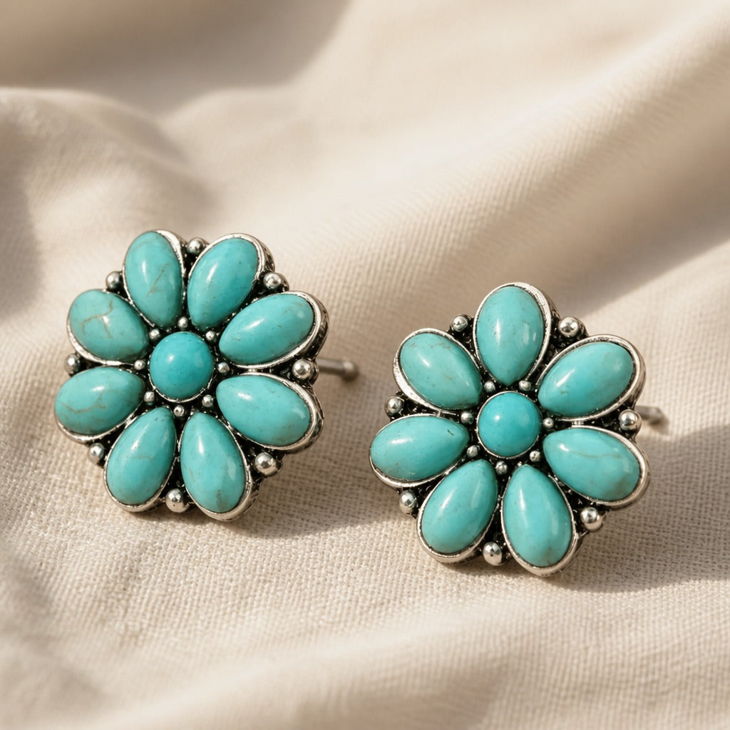 Pendientes marquise florales con turquesa deslumbrantes