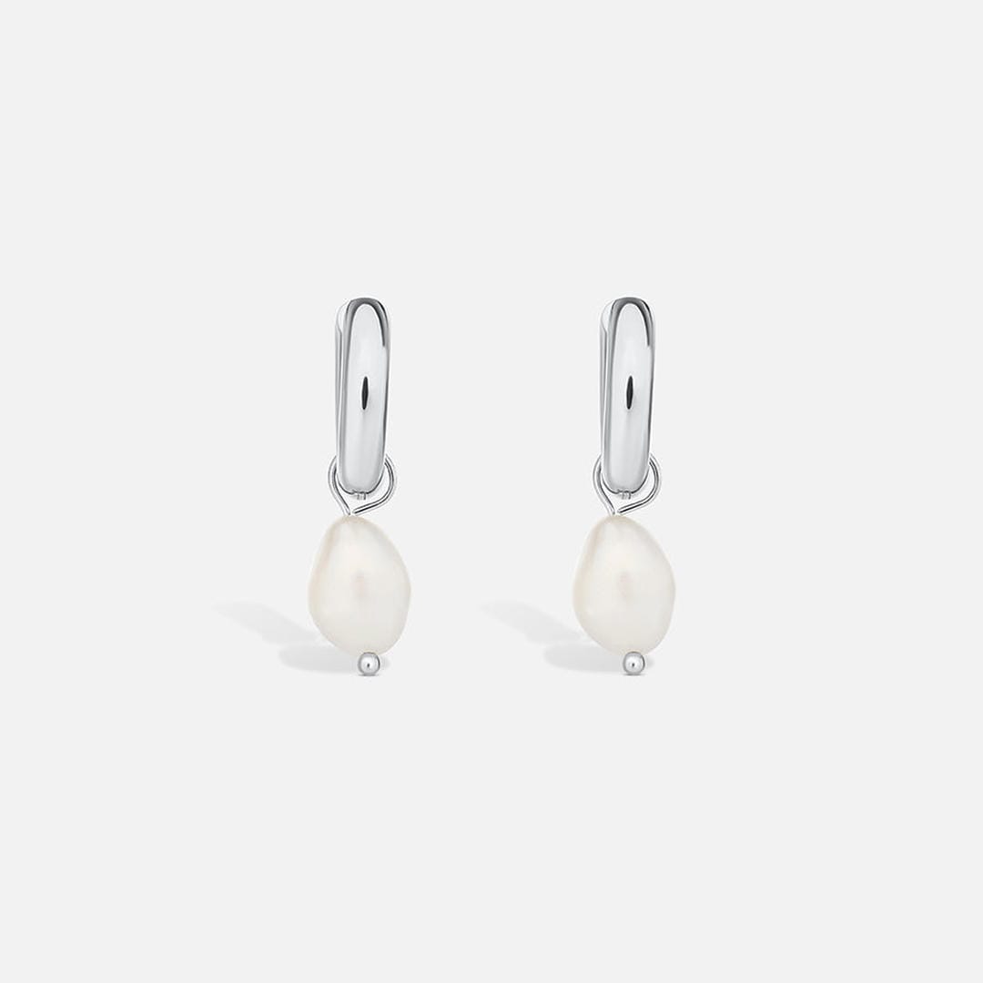 Pendientes colgantes de perla plateados – imagen 2