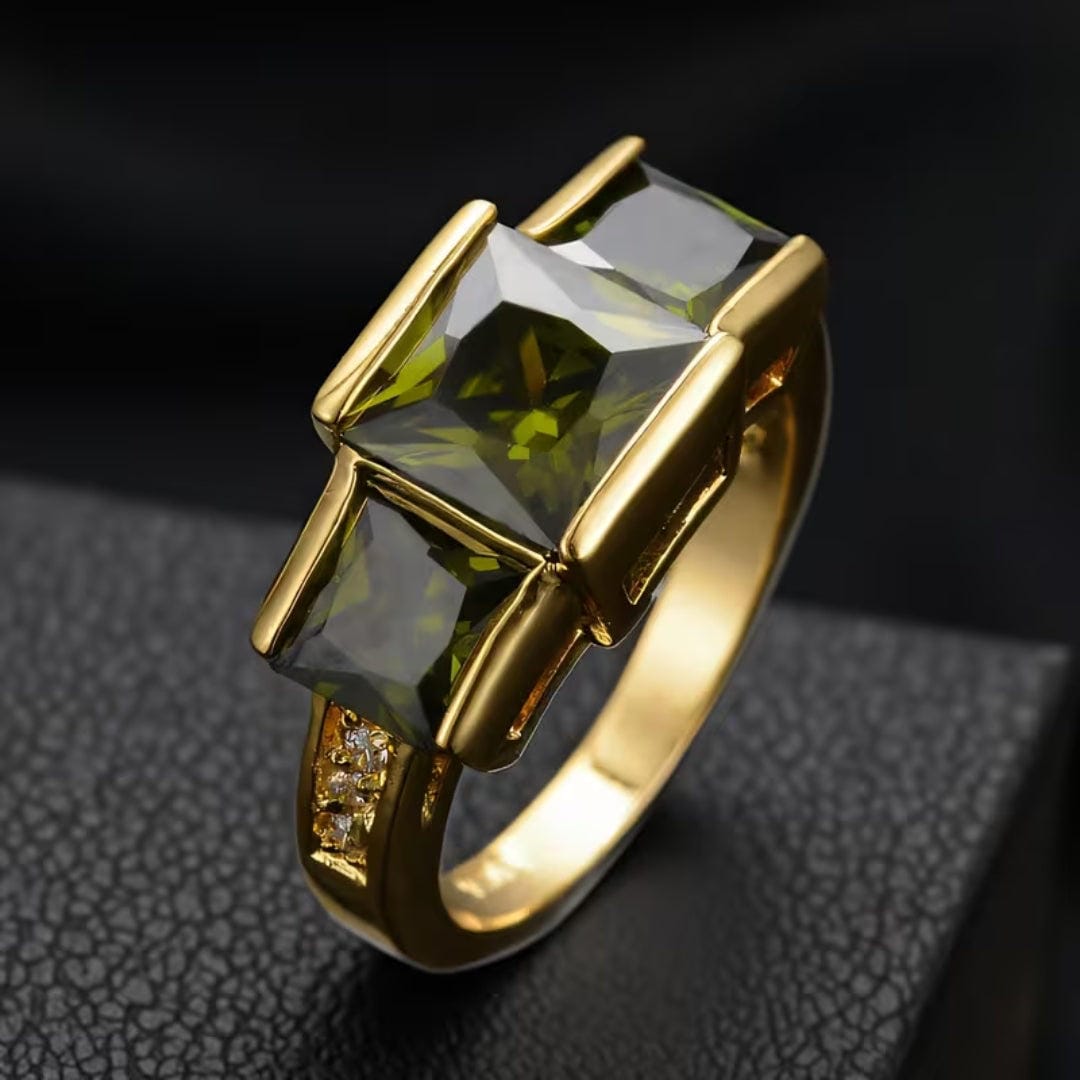Anillo de tres piedras en verde oliva – imagen 3