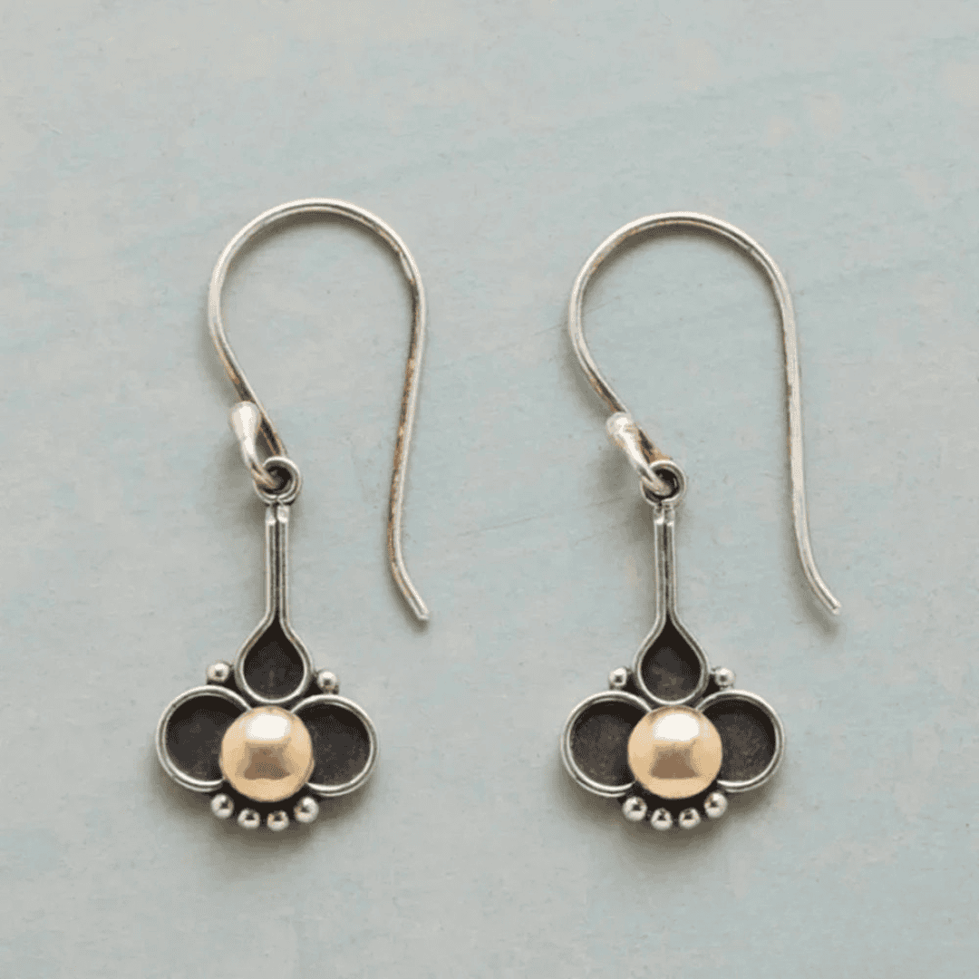 Pendientes boho de trébol con perla plateados