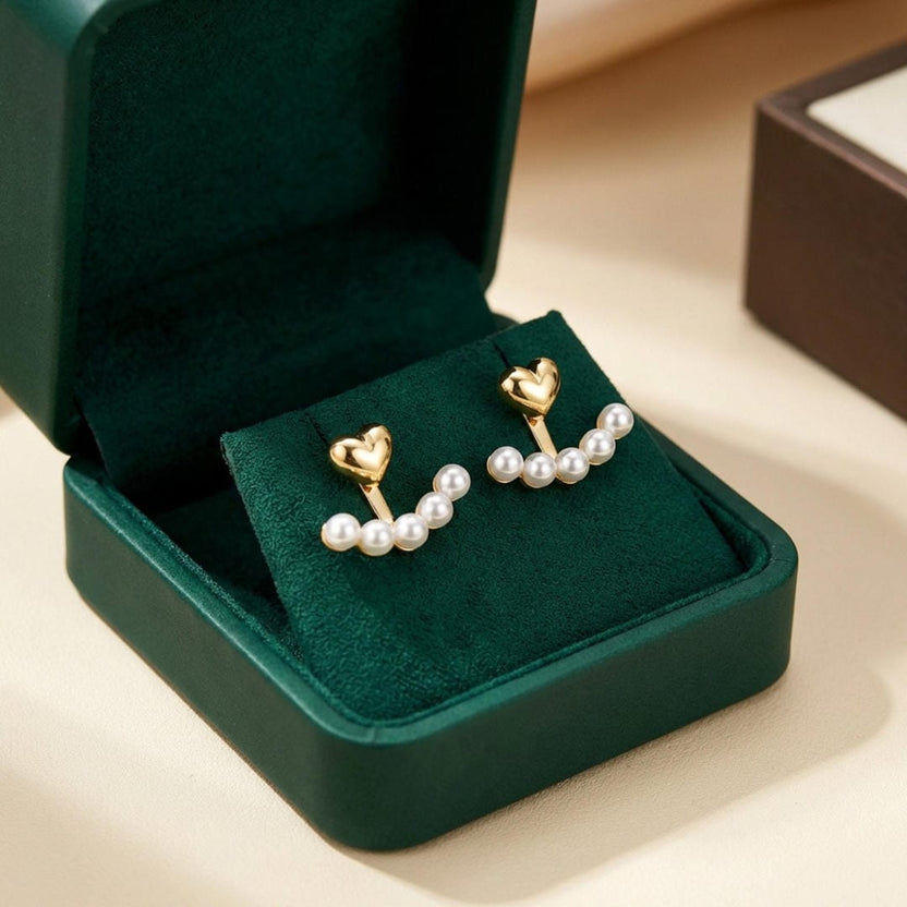 Pendientes de corazón con ear jacket de perla