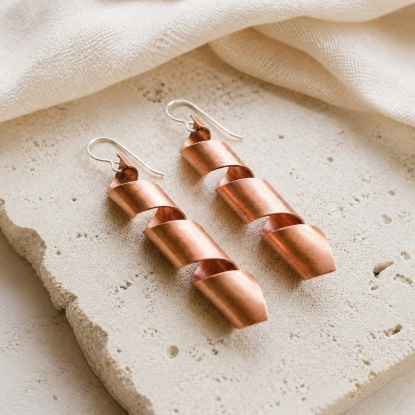 Pendientes de cobre crepúsculo ámbar