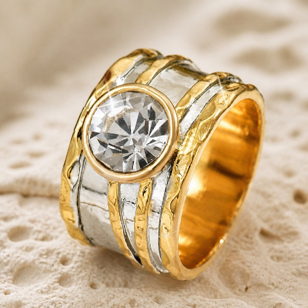 Anillo ancho radiante de dos tonos