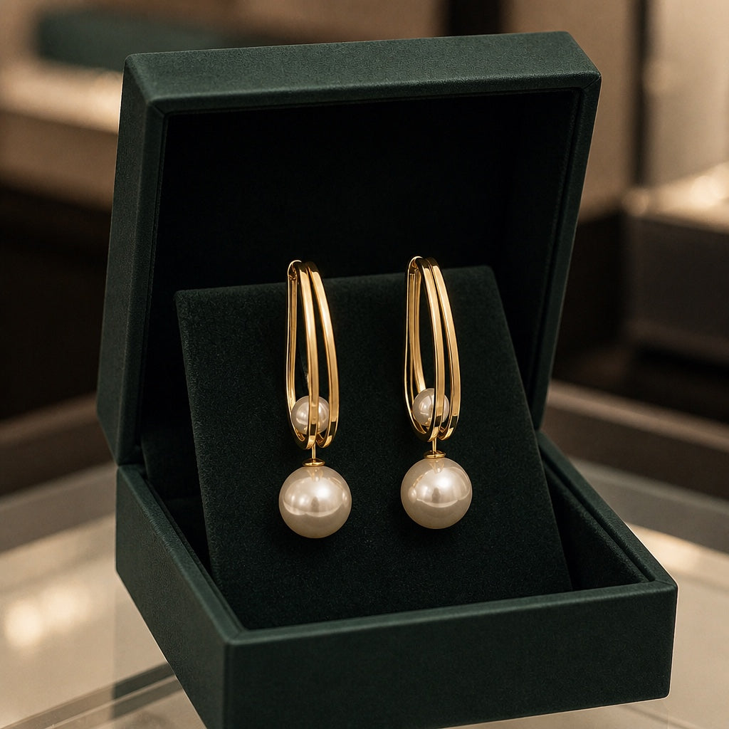 Pendientes vintage de perla dorada