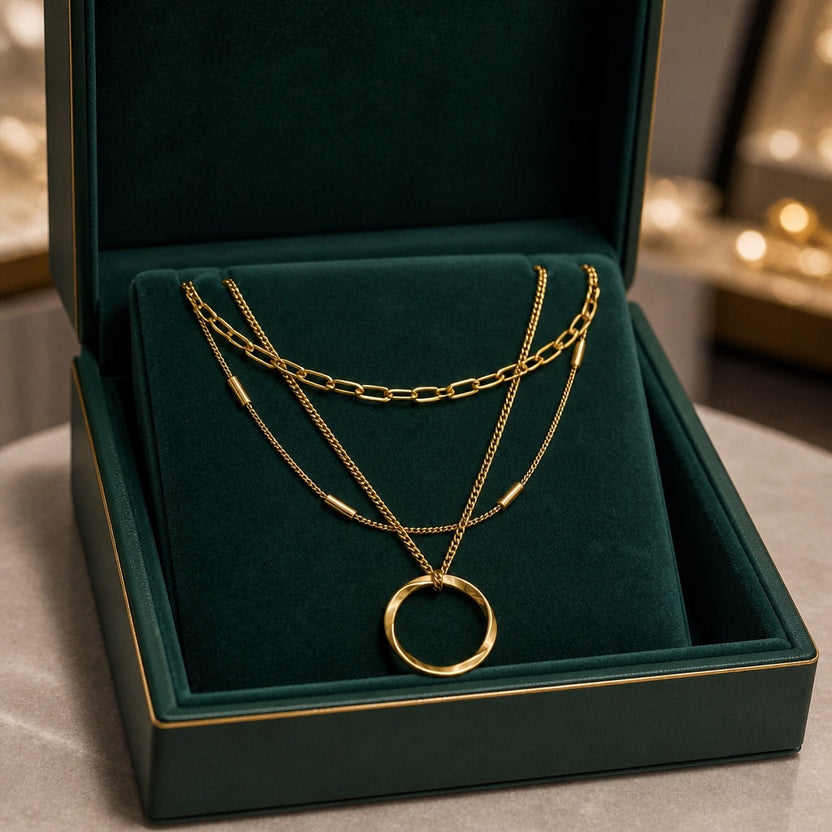 Collar clásico de oro de tres hileras