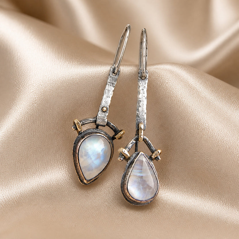 Pendientes largos de piedra lunar estilo antiguo