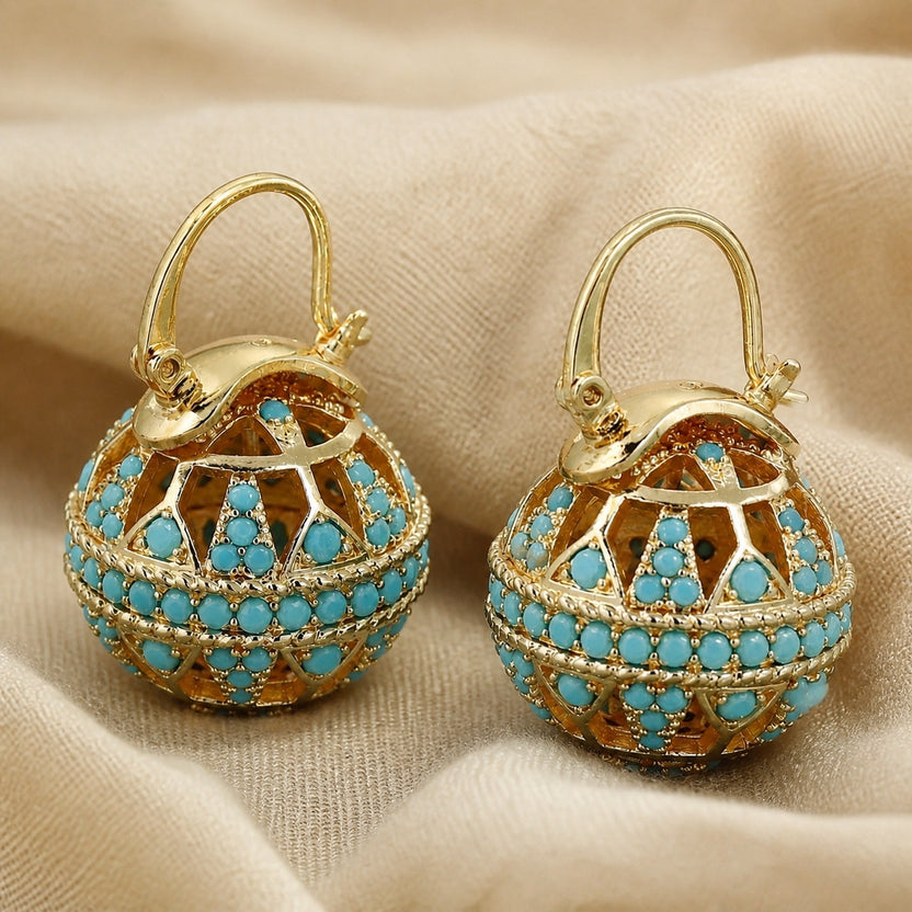 Pendientes colgantes de filigrana turquesa con esfera