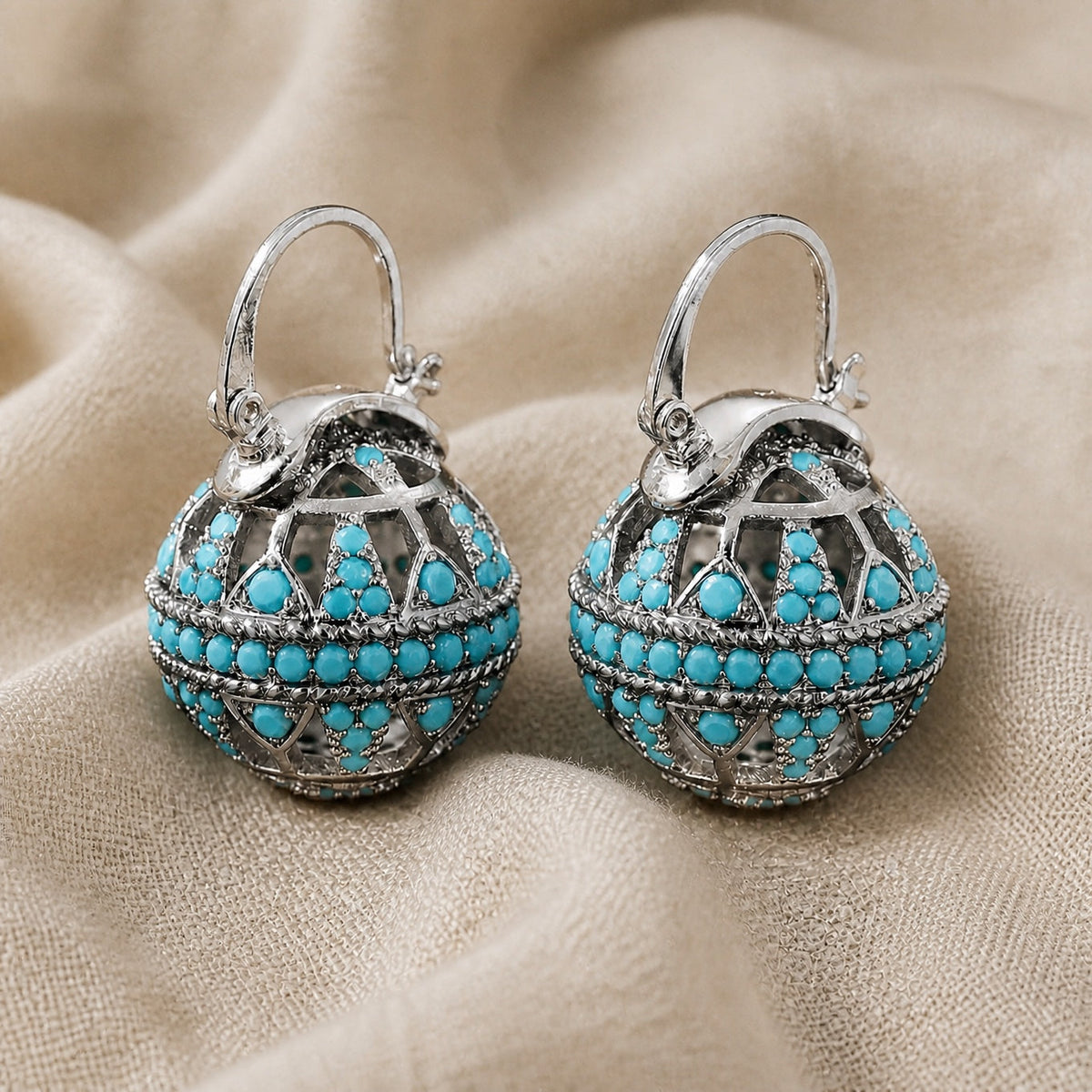 Pendientes colgantes de filigrana turquesa con esfera – imagen 2