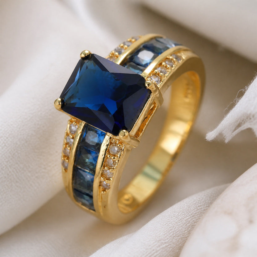 Anillo de zafiro con pétalos de terciopelo