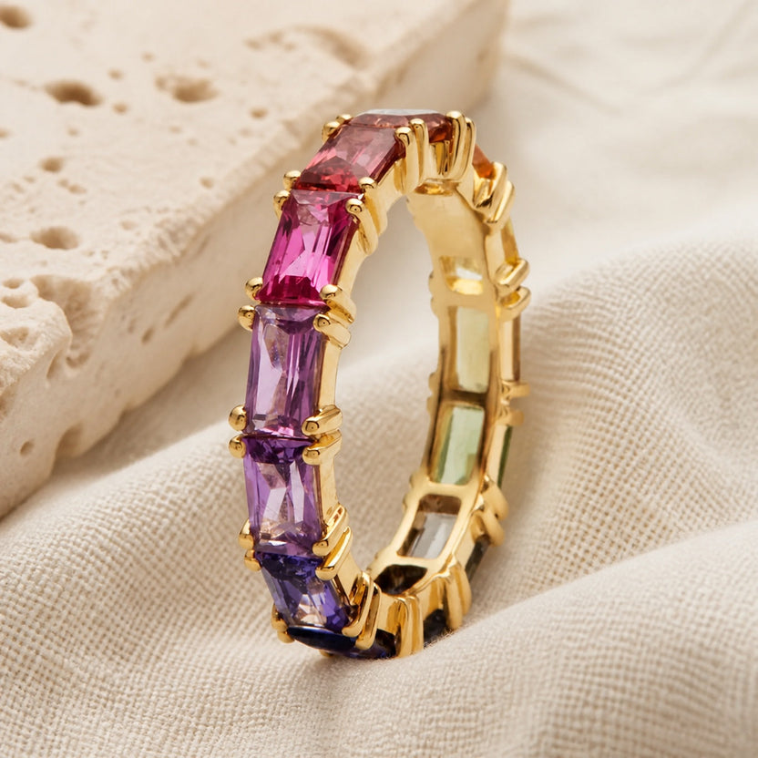Anillo Couture multicolor de circonita cúbica