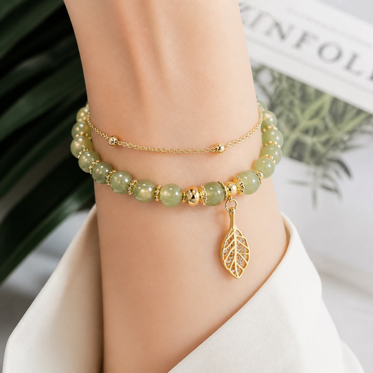 Pulsera de jade con cuentas de doble capa – imagen 2