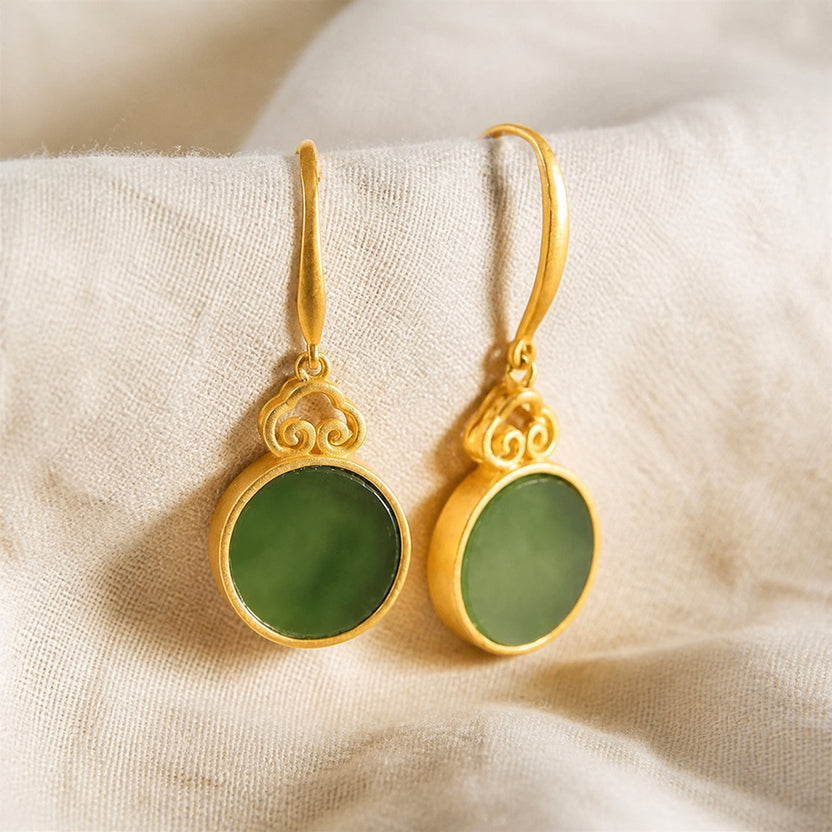 Pendientes circulares planos de jade regio