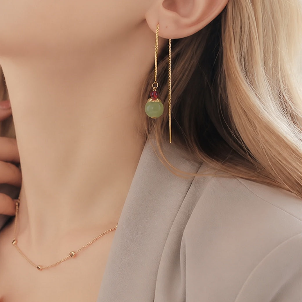 Pendientes de oro de gota con perla de jade – imagen 2