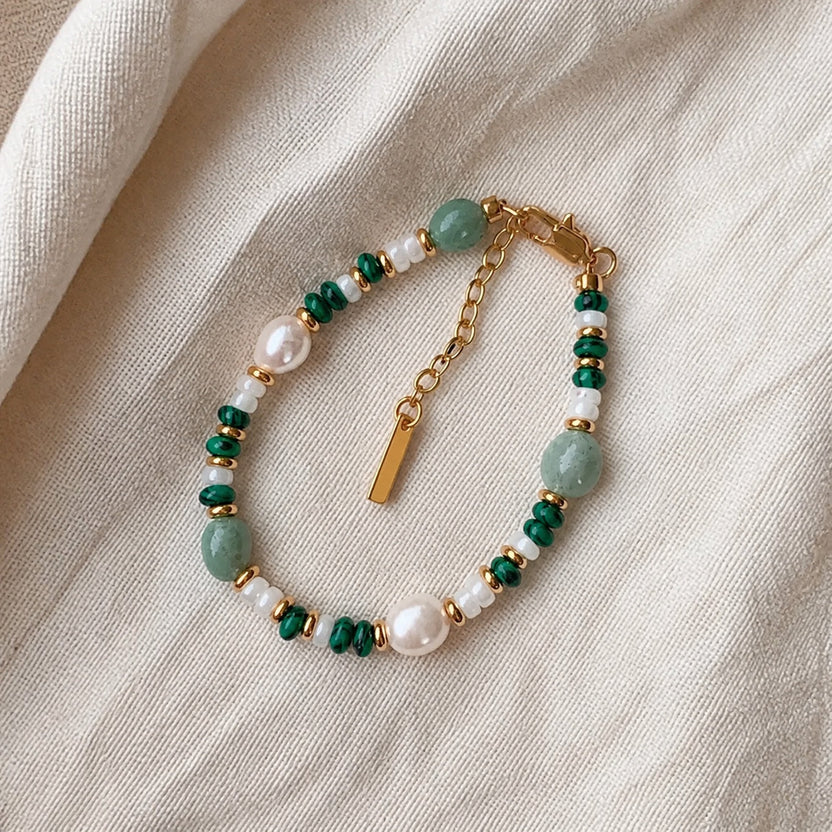 Pulsera prestigiosa de oro con perla y jade