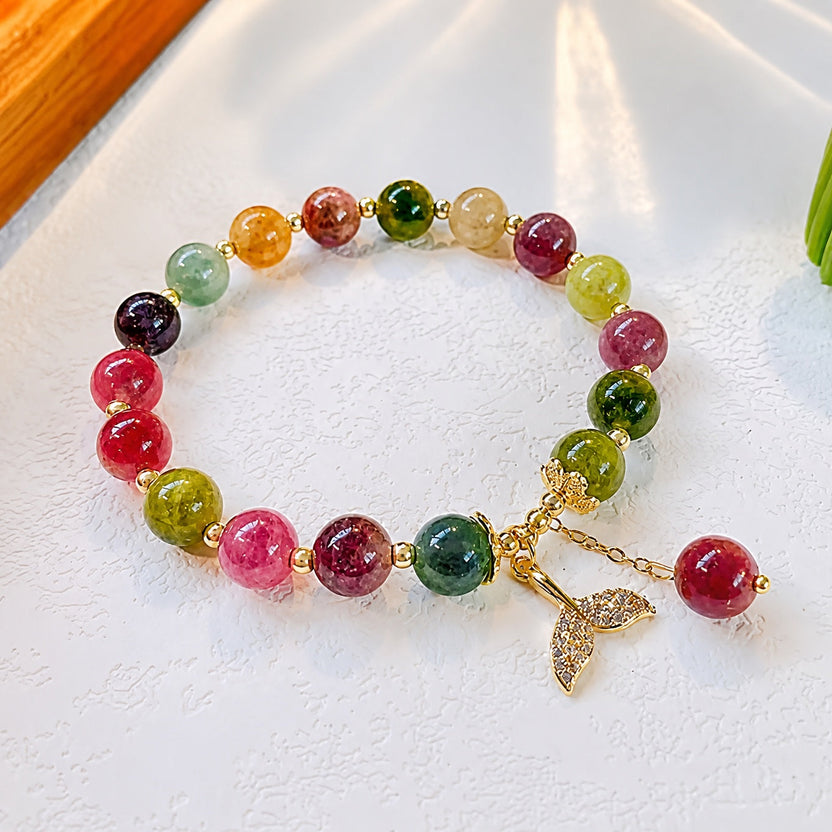Pulsera de jade radiante con cuentas en forma de cola de sirena