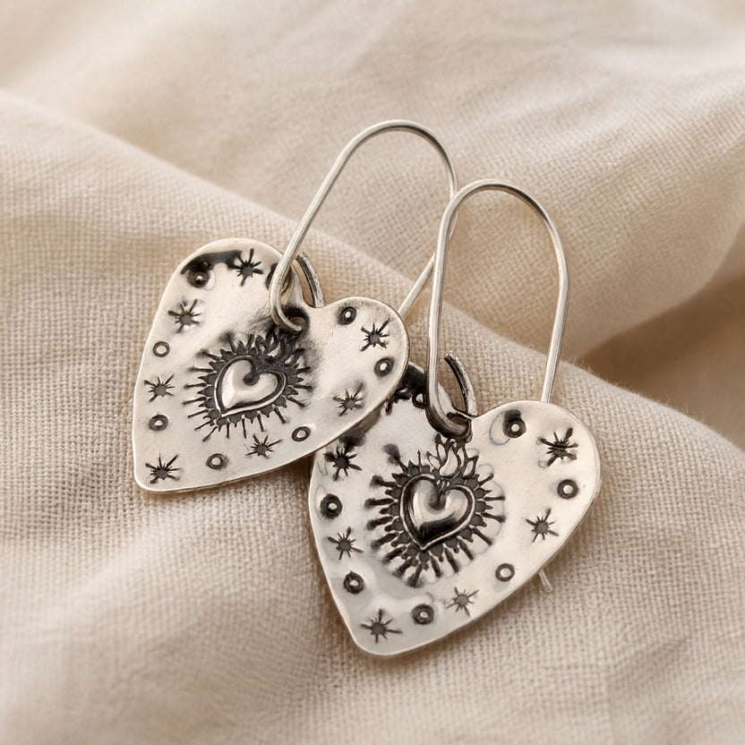 Pendientes Sagrado Corazón estampados a mano