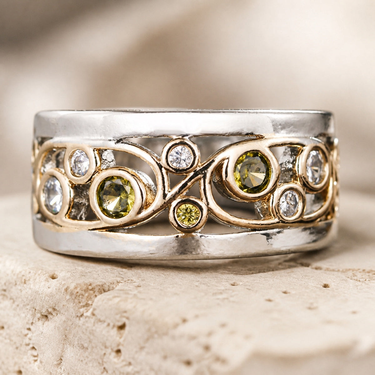 Anillo bohemio bicolor de circonita – imagen 2