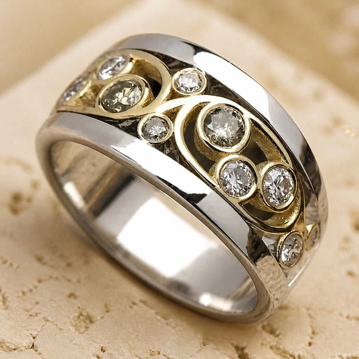 Anillo bohemio bicolor de circonita