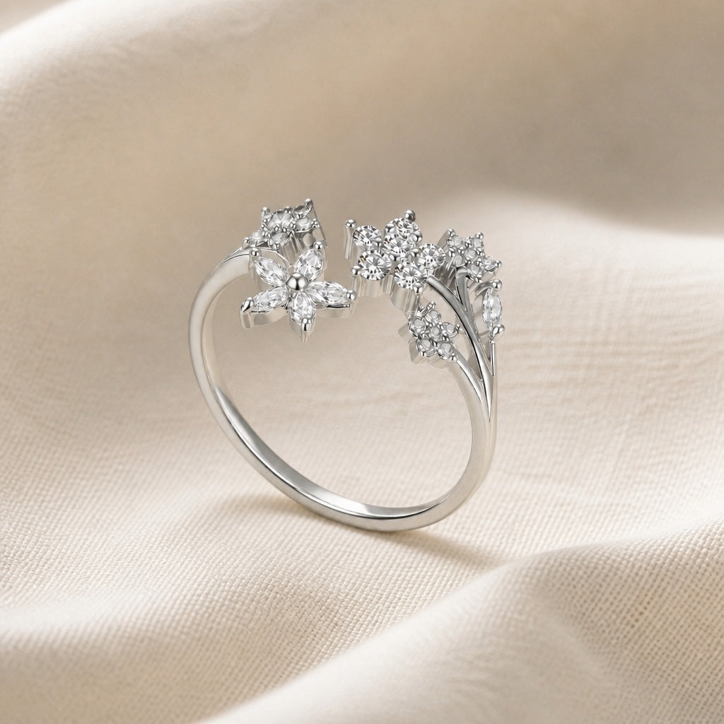 Anillo abierto de circonita con flor de lujo – imagen 2