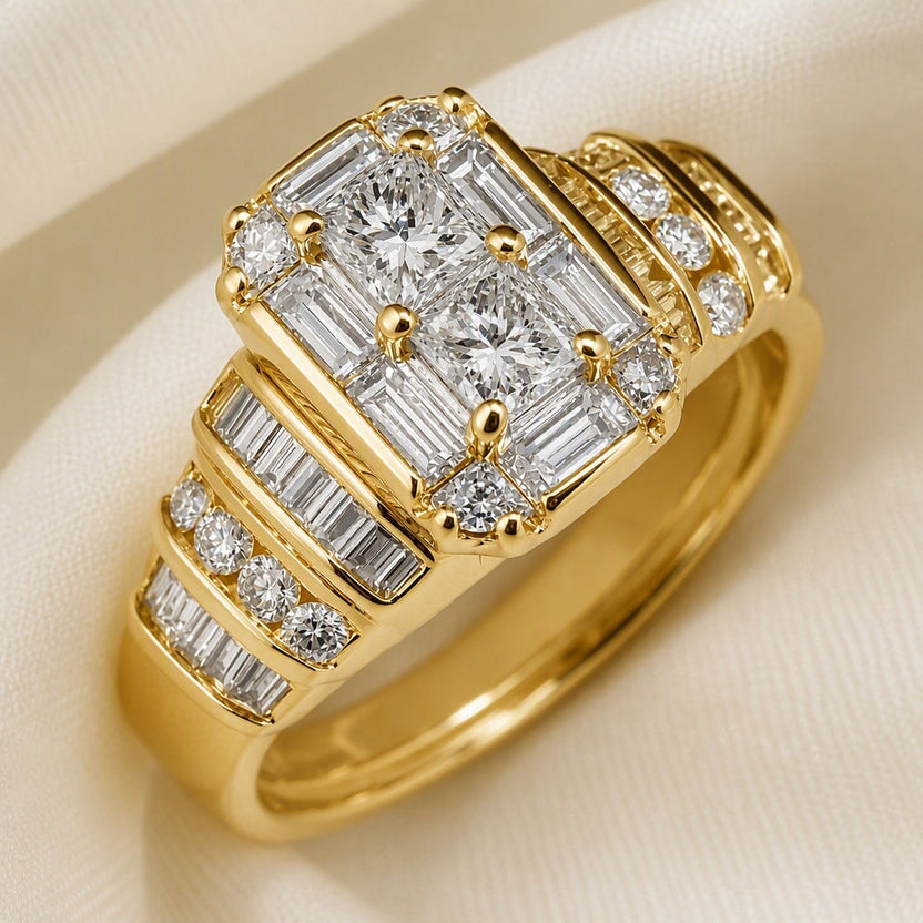 Anillo cuadrado de circonita sintética