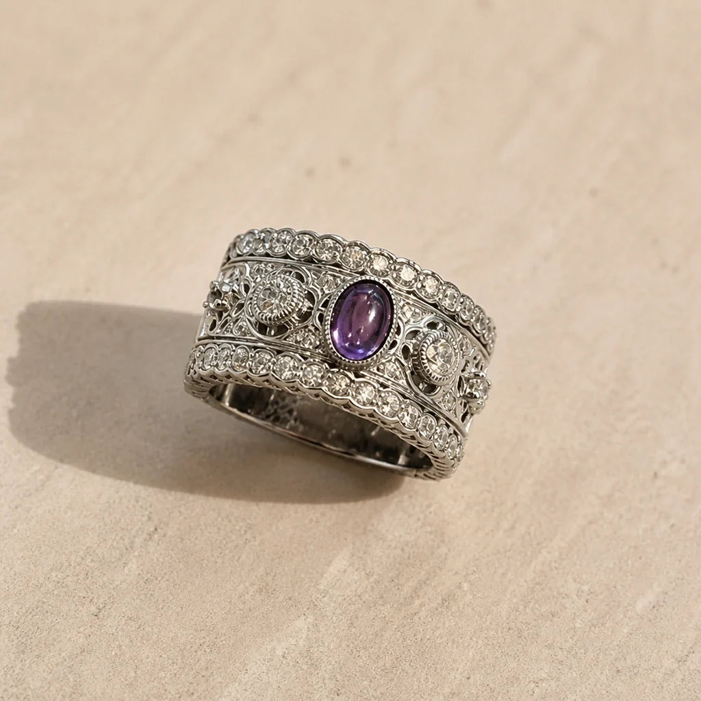 Anillo ancho retro de circonita – imagen 2