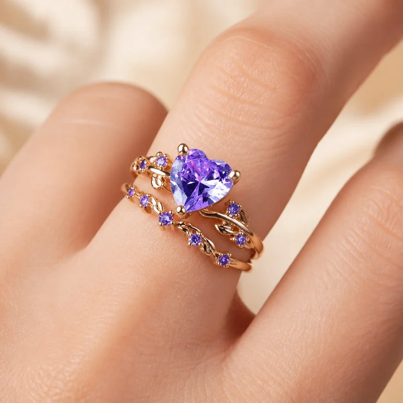 Anillo radiante de oro con corazón