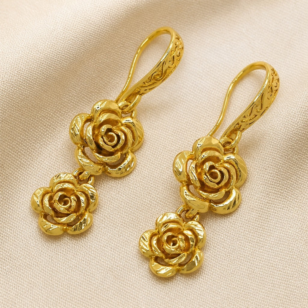 Pendientes largos Fleur dorados – imagen 2
