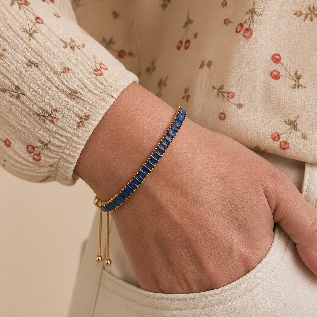 Pulsera de tenis ajustable de cristal azul