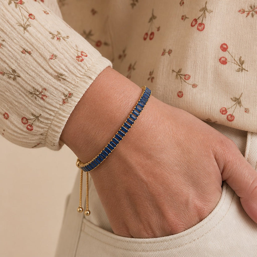 Pulsera de tenis ajustable de cristal azul