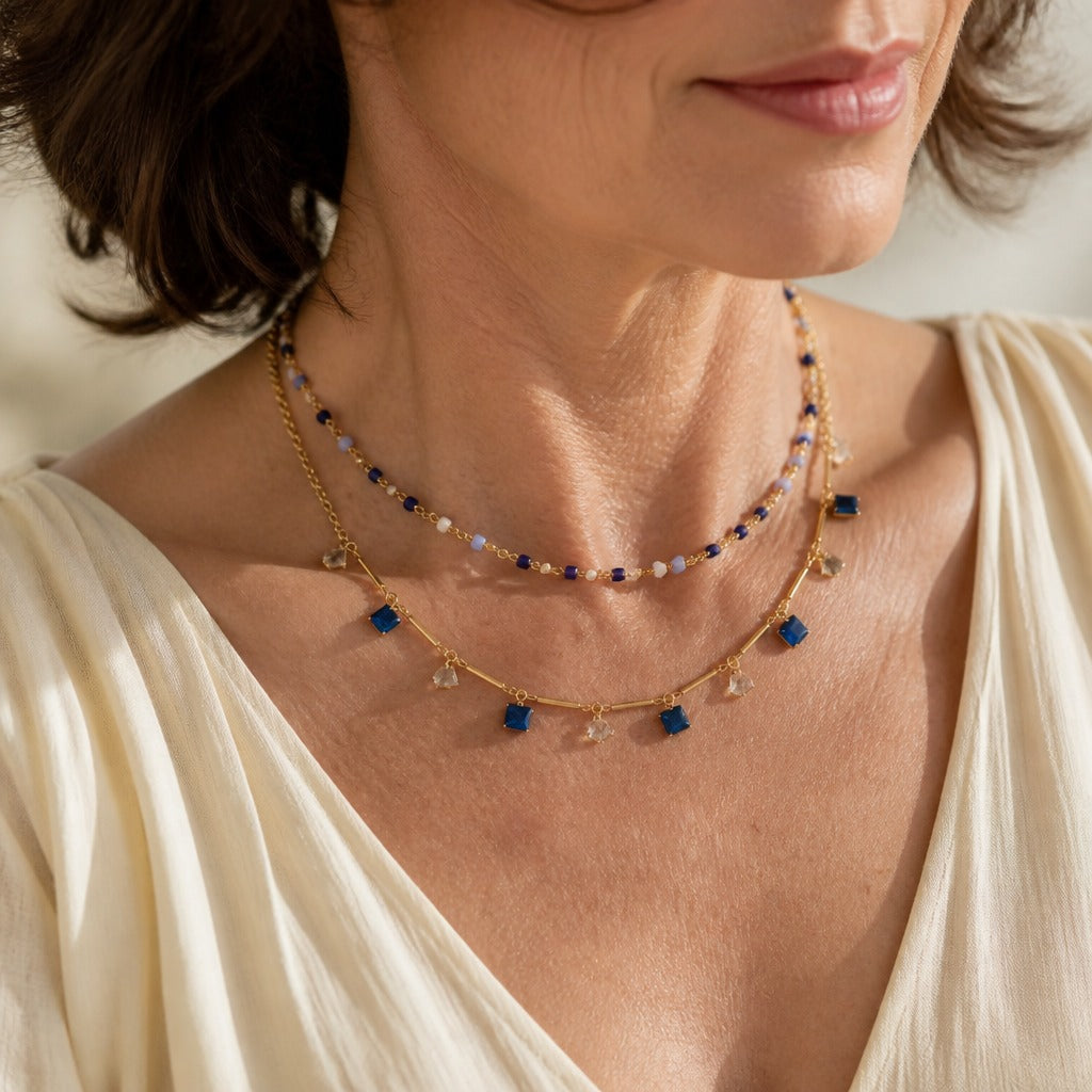 Collar de doble capa con cuentas geométricas – imagen 2