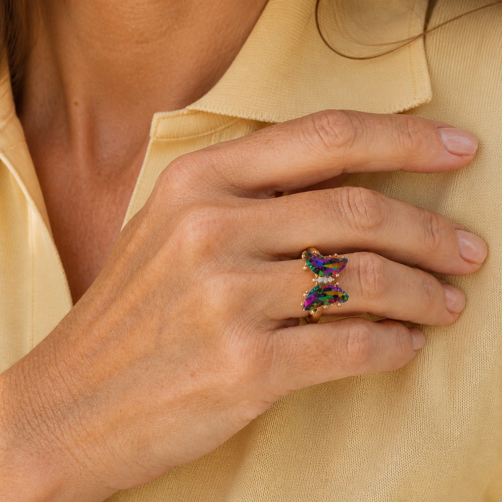 Anillo mariposa arcoíris místico
