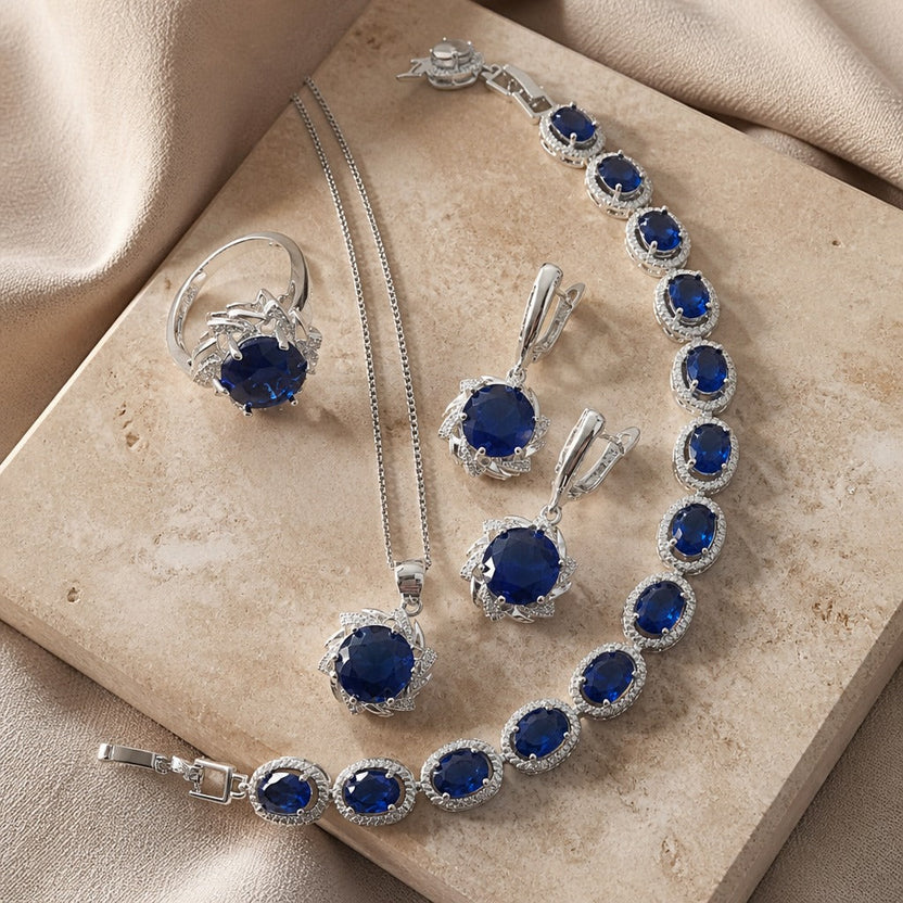 Set de plata con zafiro real