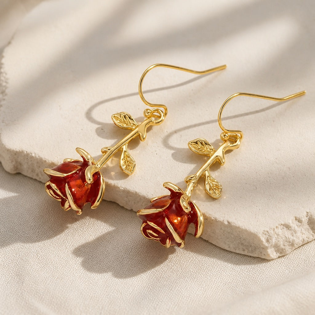 Pendientes vintage de rosa colgantes – imagen 2