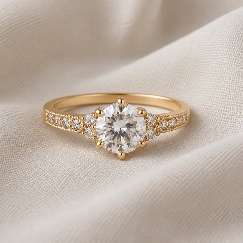 Anillo vintage de filigrana con tres piedras